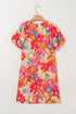 Charming Floral All Over Print Bubble Short Sleeve Summer Day Dress